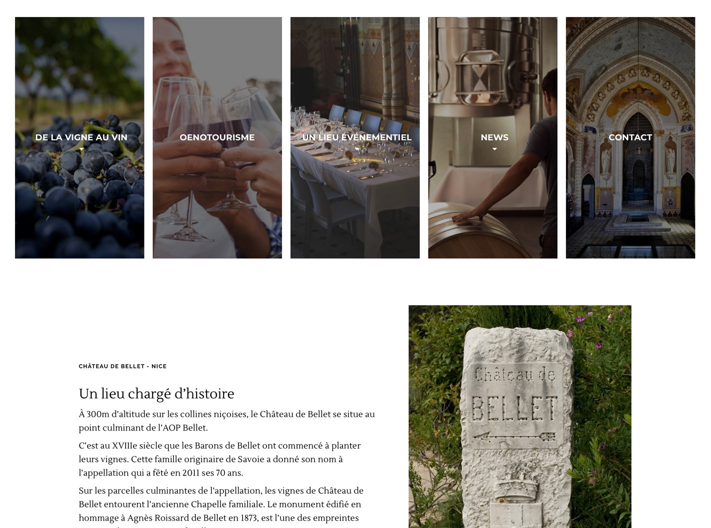 Page du site internet du Château de Bellet présentant l’histoire du domaine Site internet du Château de Bellet – Histoire du domaine