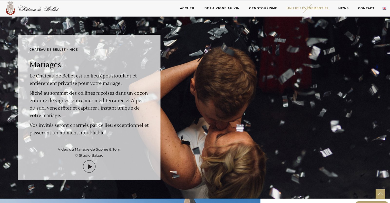 Page Mariages du site internet du Château de Bellet Site internet du Château de Bellet – Mariages