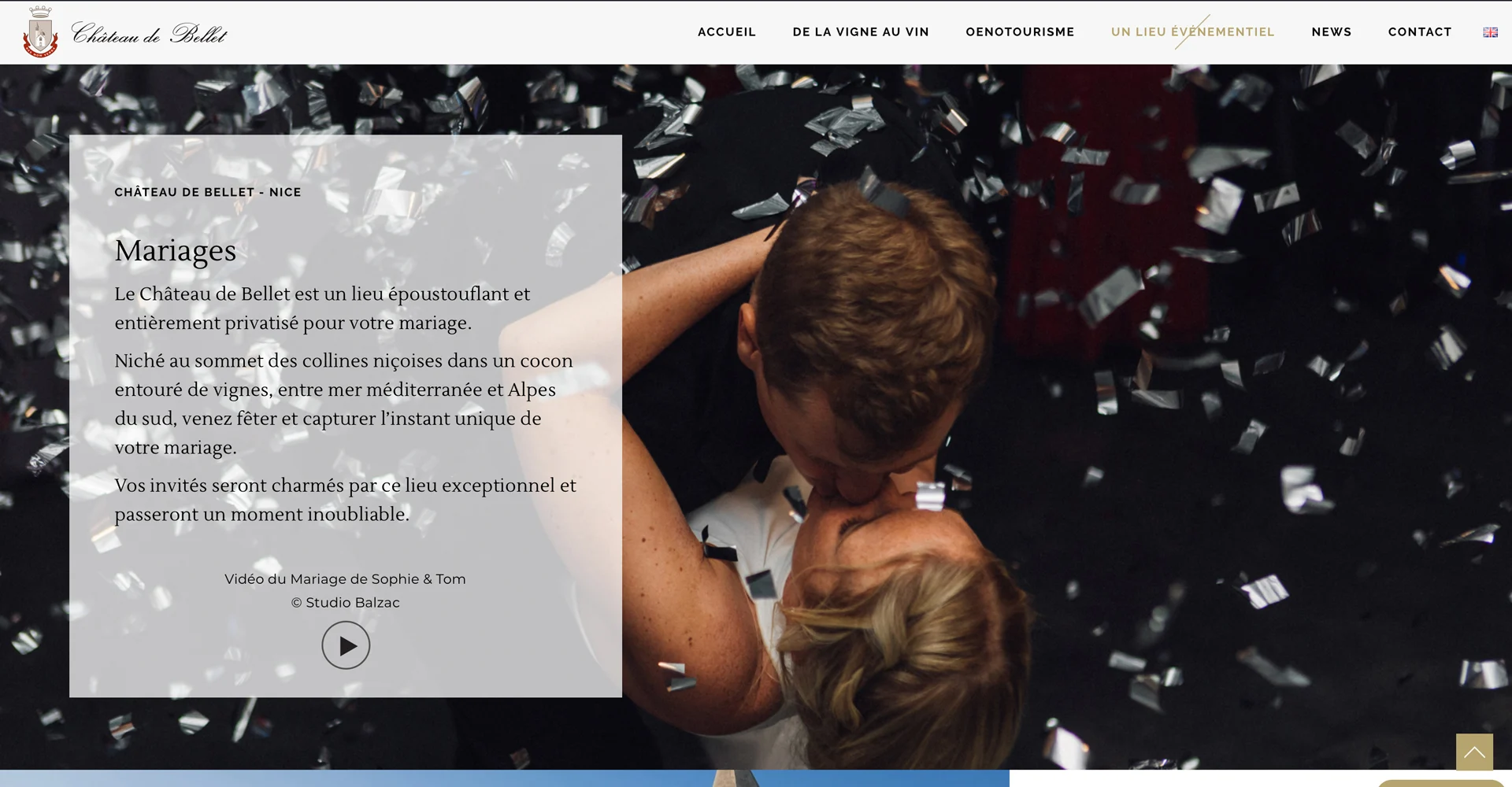 Page Mariages du site internet du Château de Bellet Site internet du Château de Bellet – Mariages