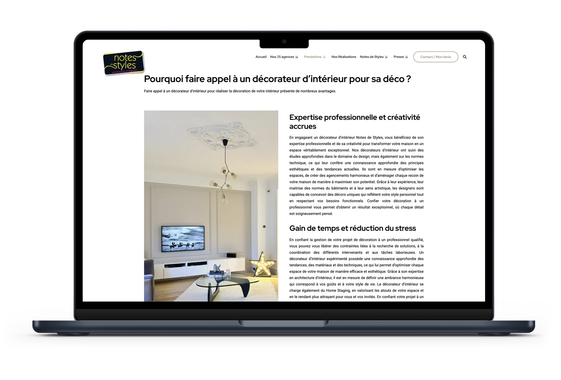 Site internet – Agences Notes de Styles Page du site internet présentant les agences Notes de Styles