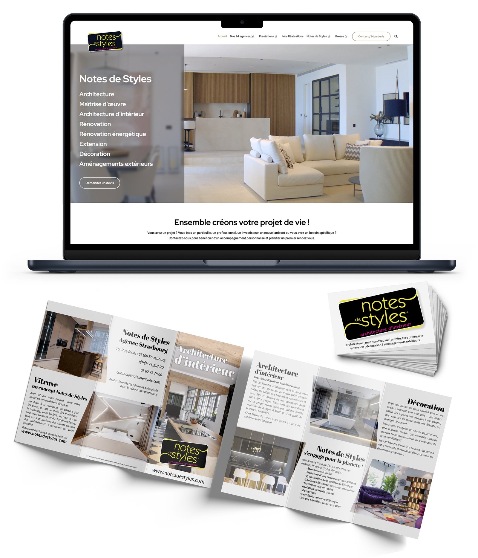 Identité visuelle, site internet et supports de communication de Notes de Styles