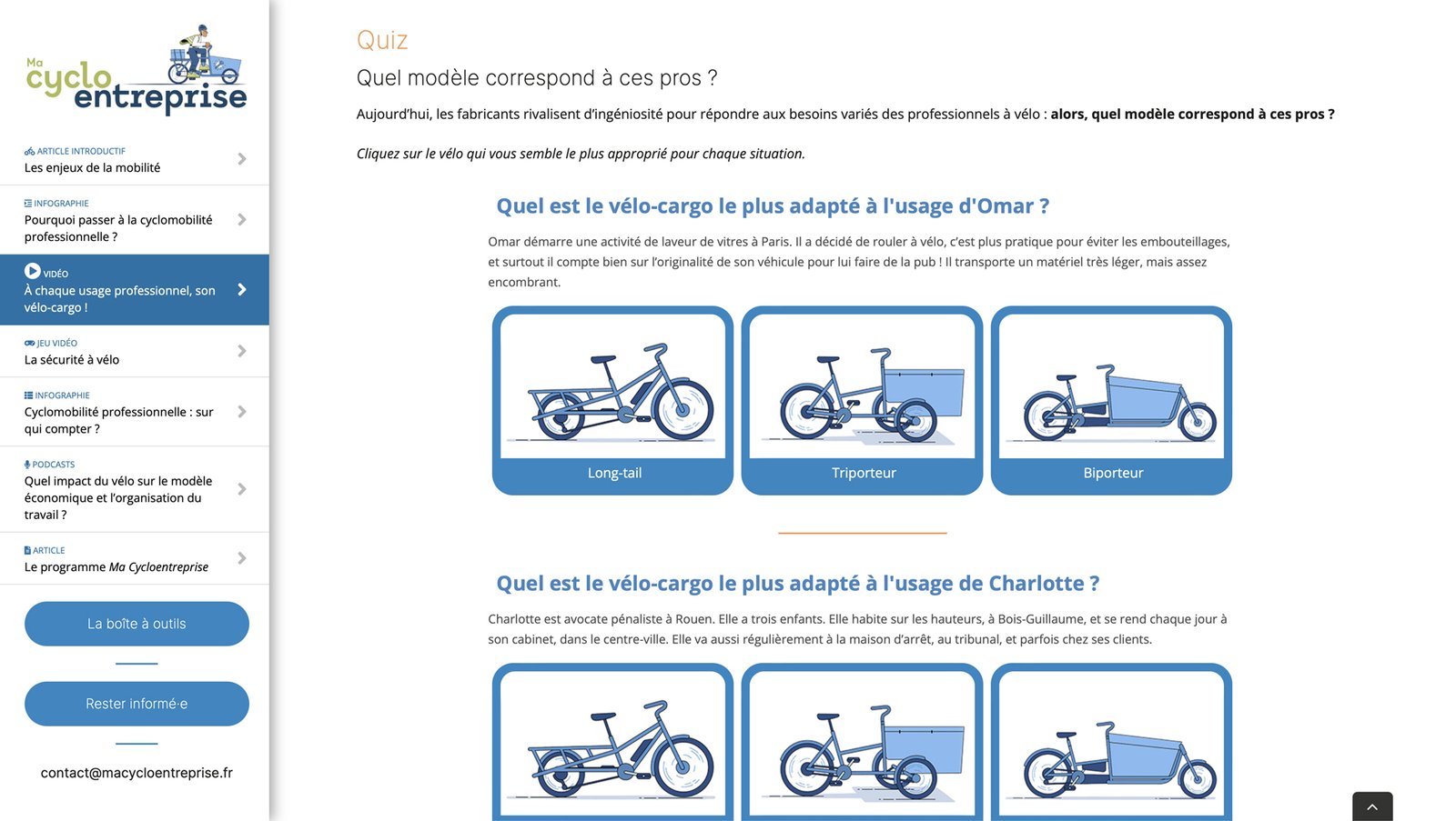 Quiz vrai/faux – Ma Cyclo Entreprise Quiz vrai/faux interactif de Ma Cyclo Entreprise