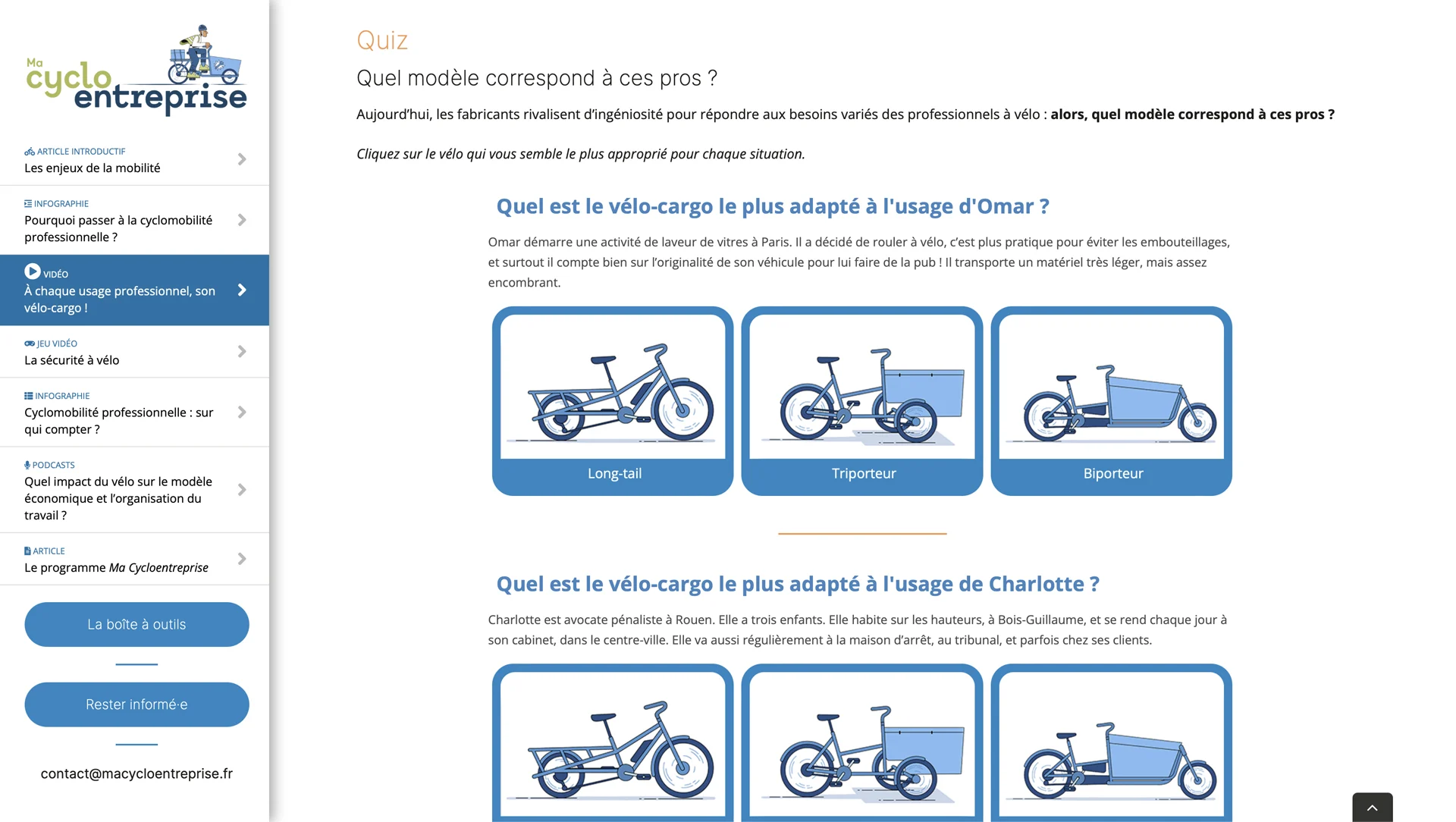 Quiz vrai/faux – Ma Cyclo Entreprise Quiz vrai/faux interactif de Ma Cyclo Entreprise