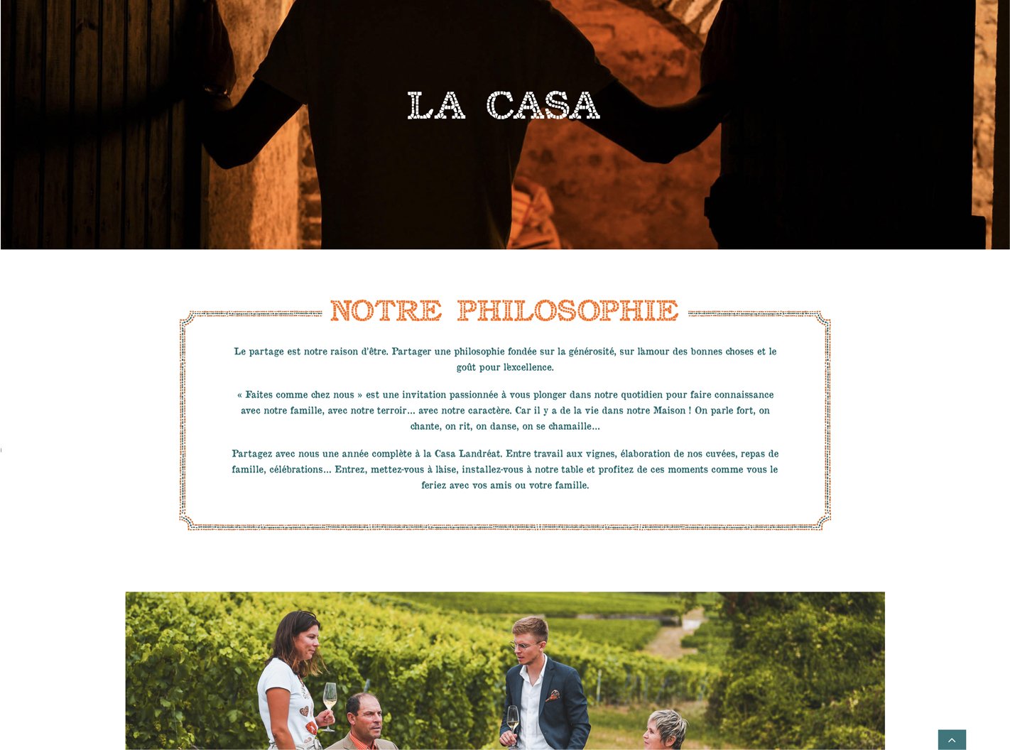 Site internet – Le domaine Champagne Landréat Page du site internet du Champagne Landréat présentant le domaine