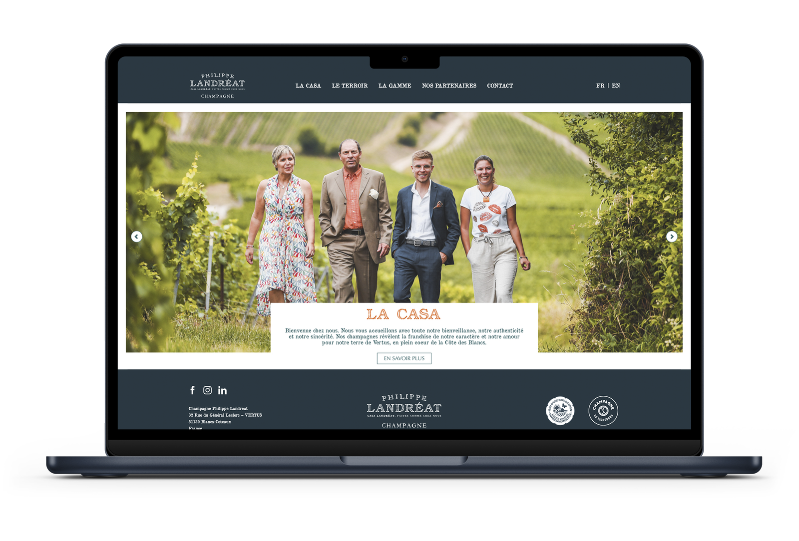 Site internet – Champagne Landréat Page d'accueil du site internet du Champagne Landréat