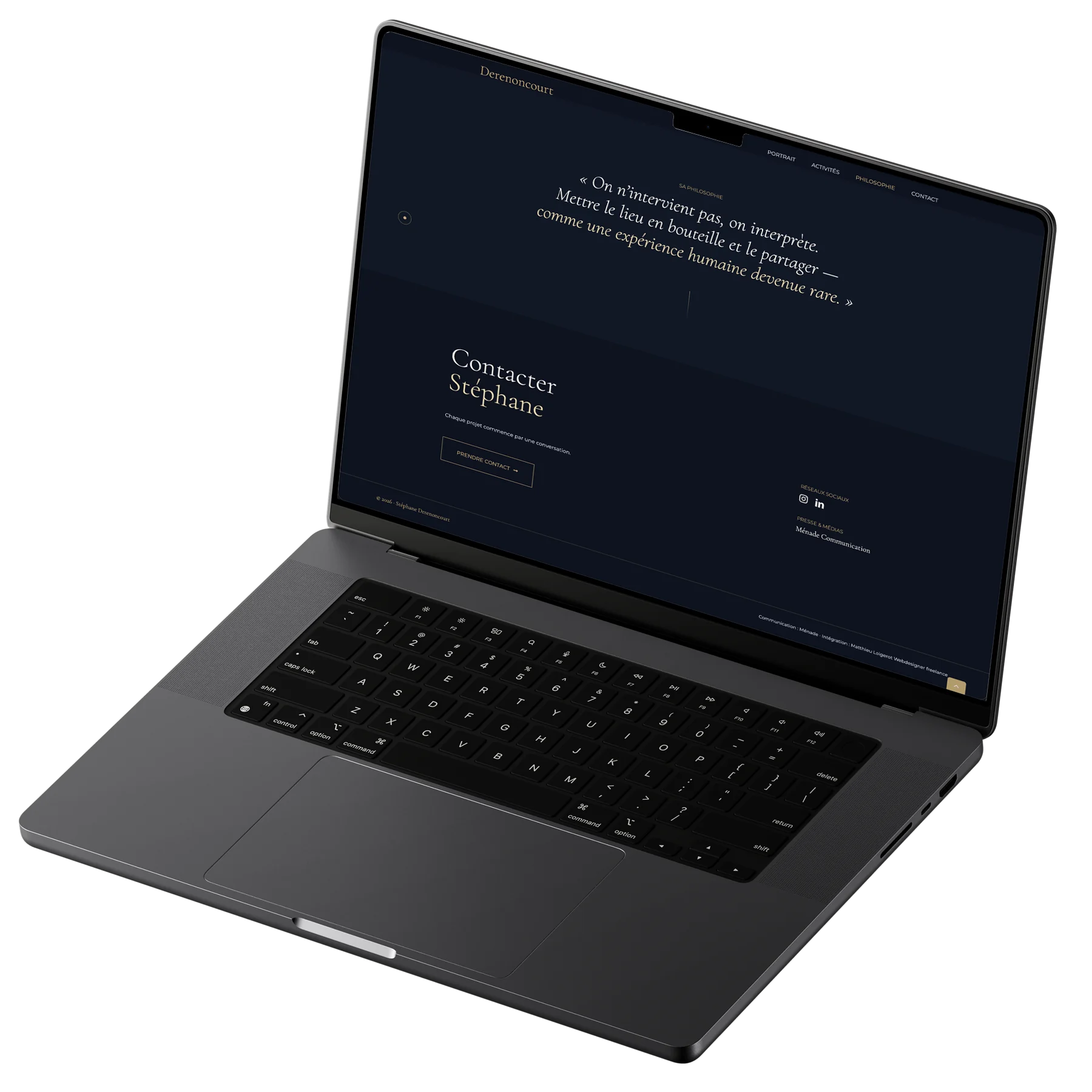 Citation et pied de page du site internet de Stéphane Derenoncourt