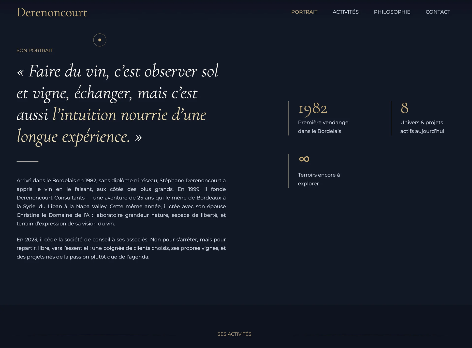 Page portrait du site internet de Stéphane Derenoncourt