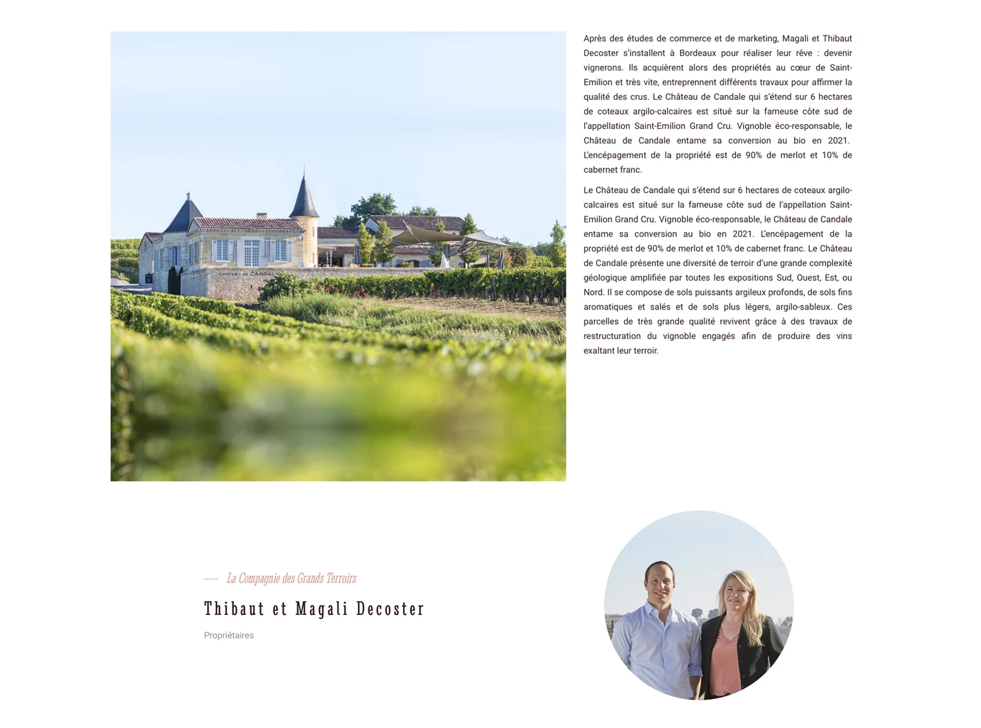 Page présentant le Château de Candale de La Compagnie des Grands Terroirs