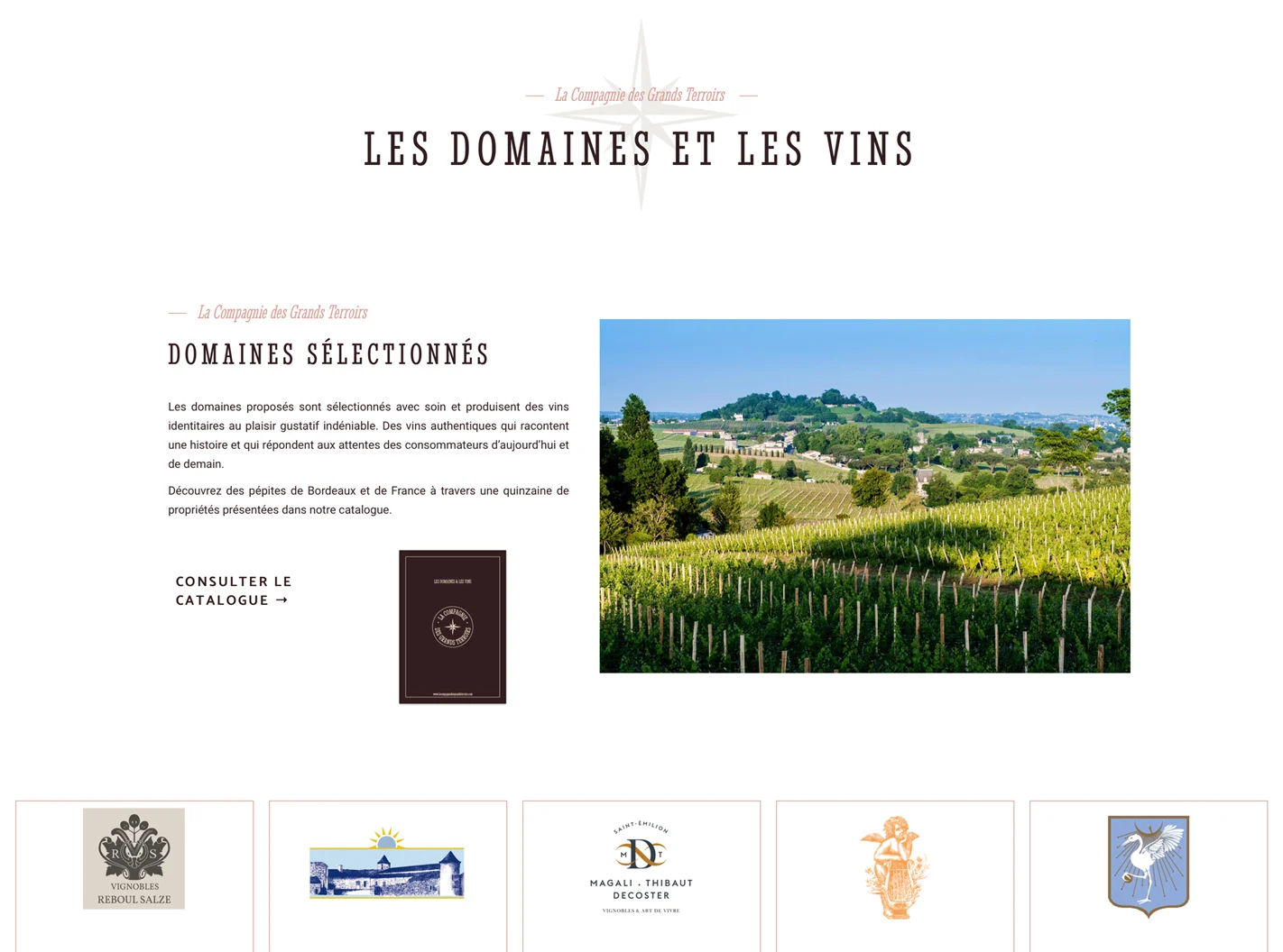 Page présentant les domaines de La Compagnie des Grands Terroirs