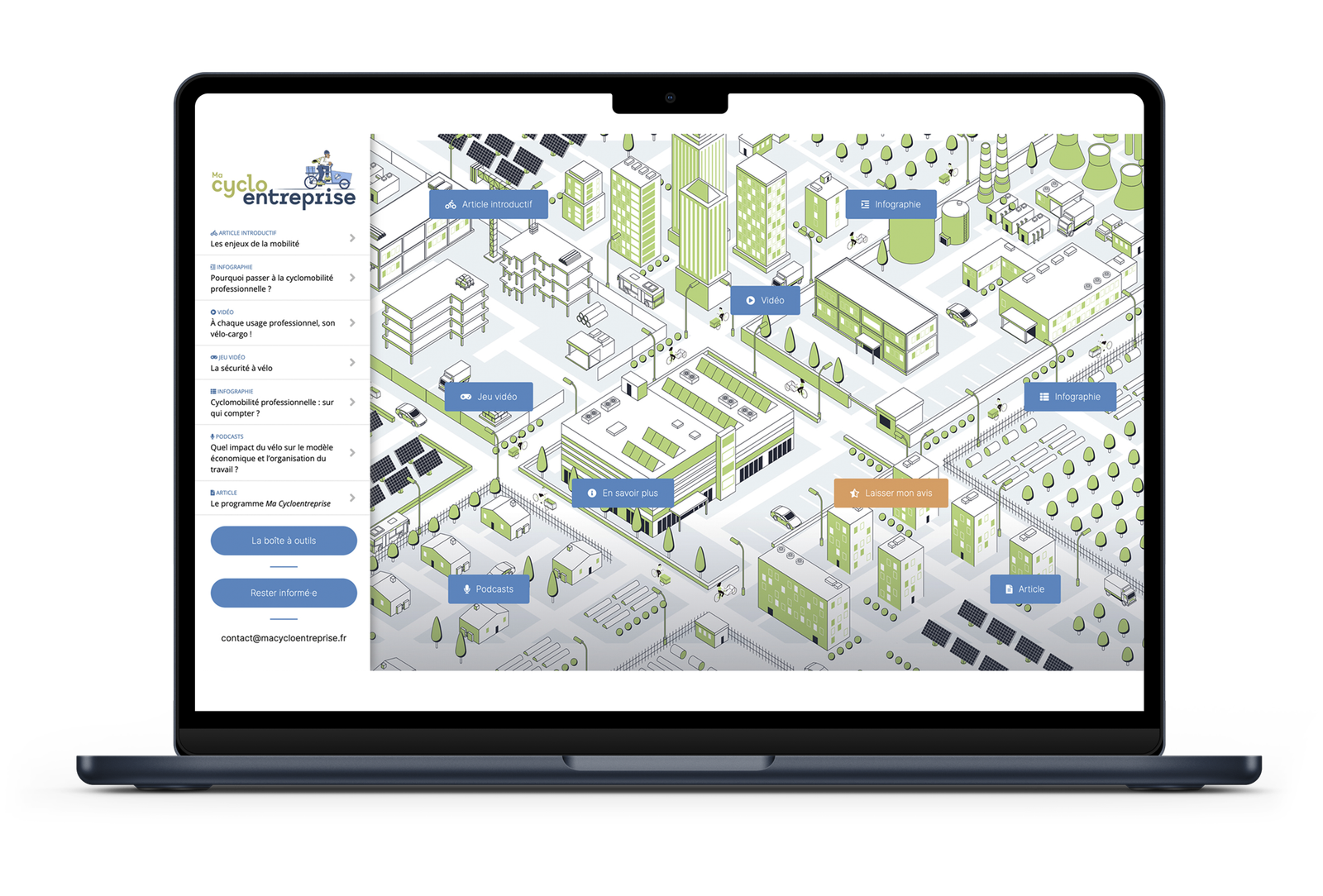 Site internet – Ma Cyclo Entreprise Page d'accueil de la mini-application Ma Cyclo Entreprise