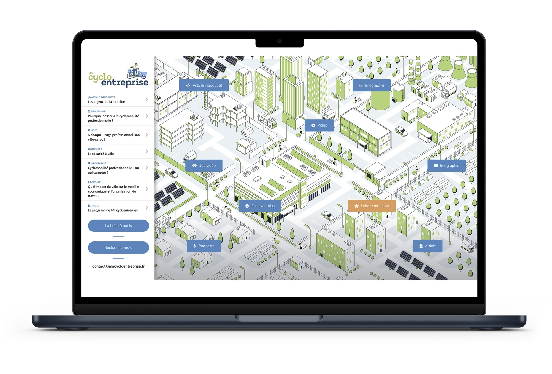 Site internet – Ma Cyclo Entreprise Page d'accueil de la mini-application Ma Cyclo Entreprise