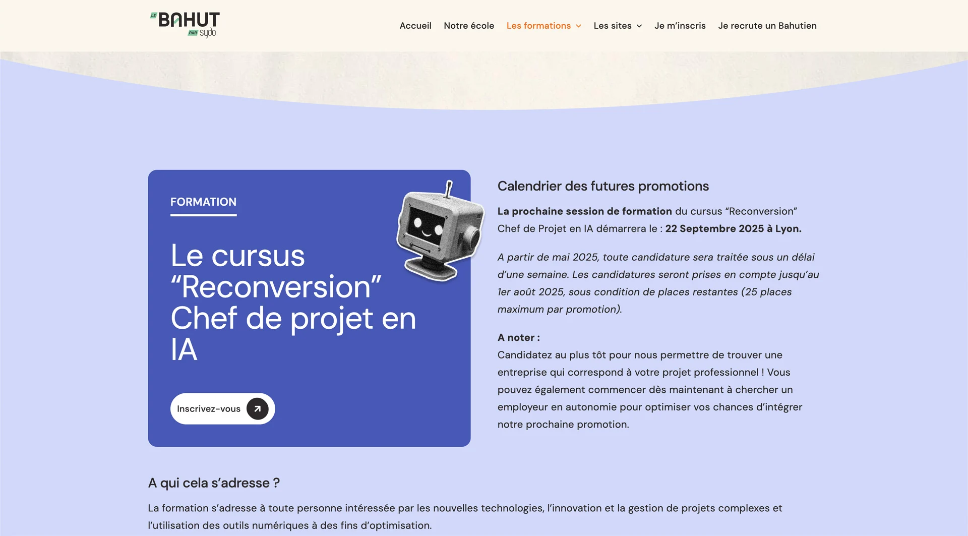 Site internet – Le Bahut Page formation du site internet de l'école Le Bahut