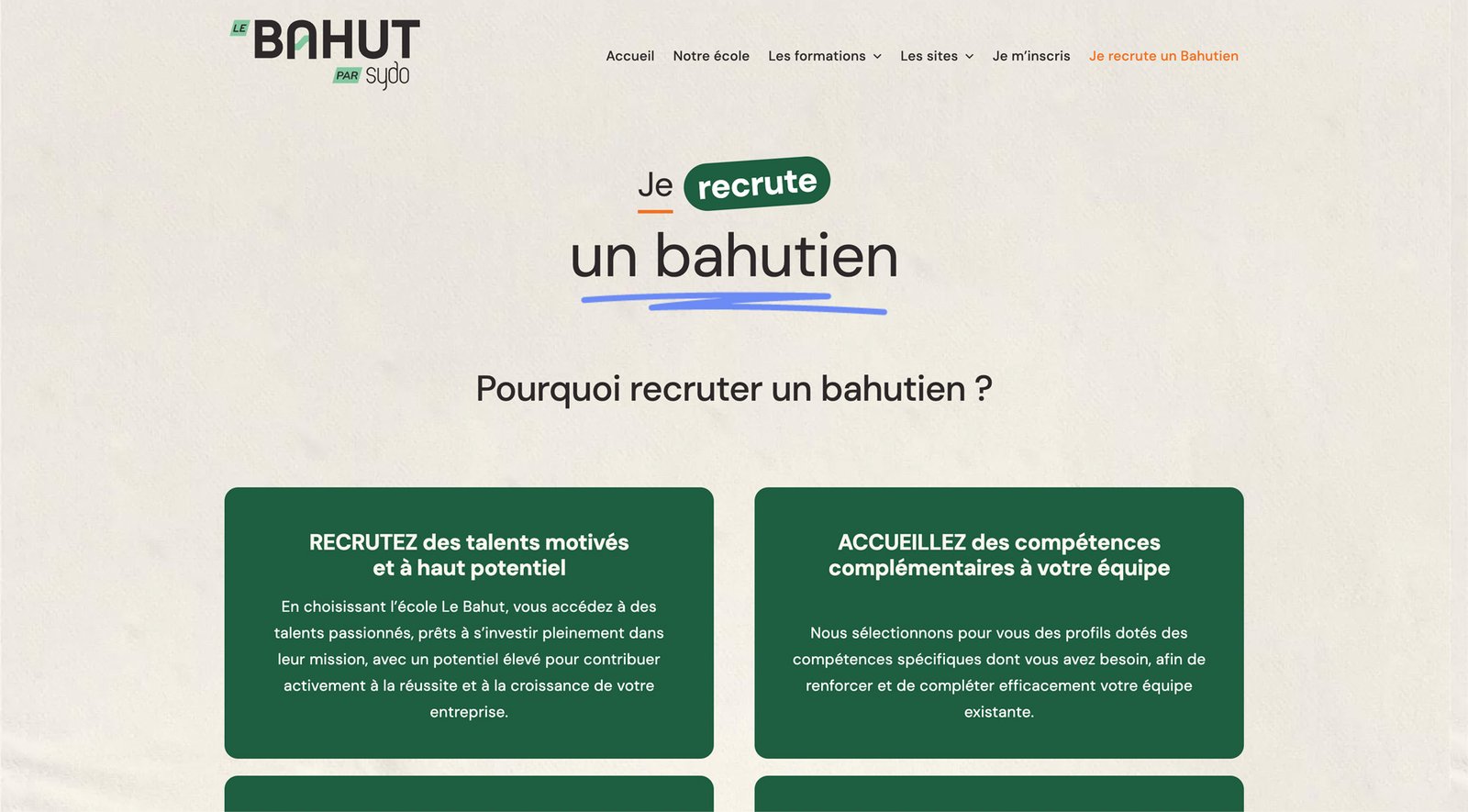 Site internet – Le Bahut Page recrutement du site internet de l'école Le Bahut