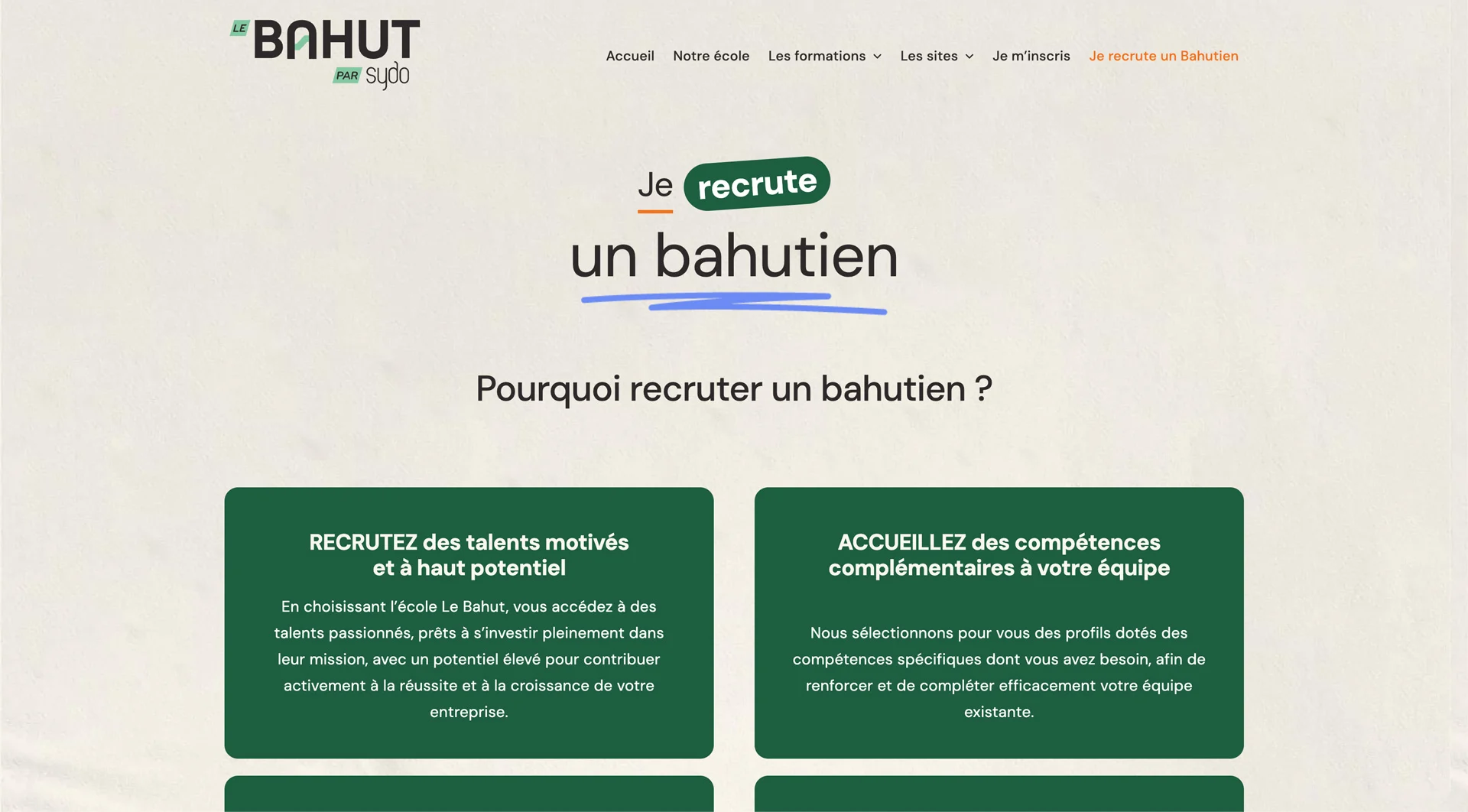 Site internet – Le Bahut Page recrutement du site internet de l'école Le Bahut