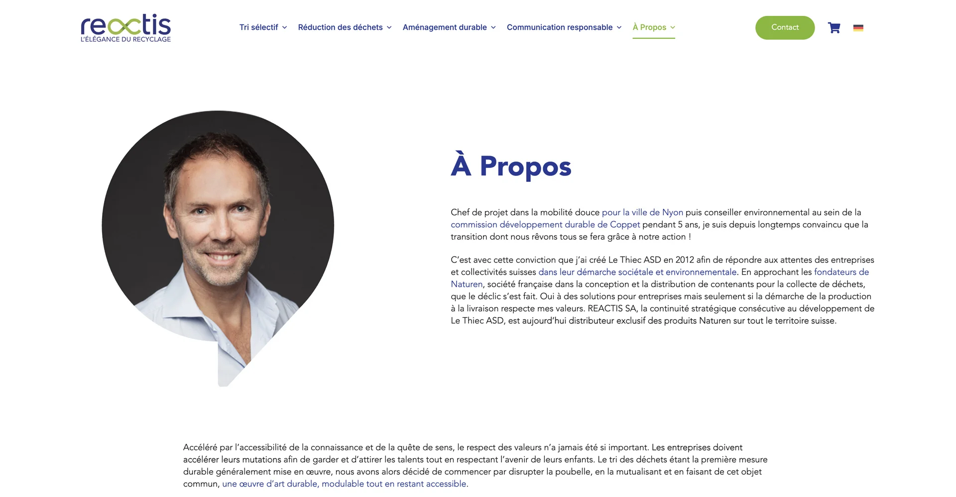 Site internet – Reactis Page intérieure du site internet de Reactis