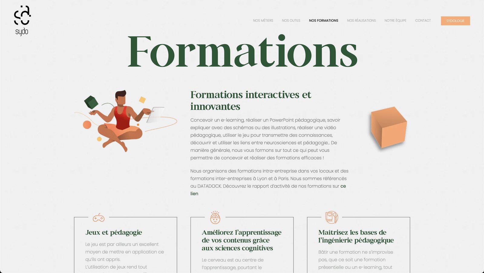 Site internet Sydo – Formations Page Formations du site internet de Sydo