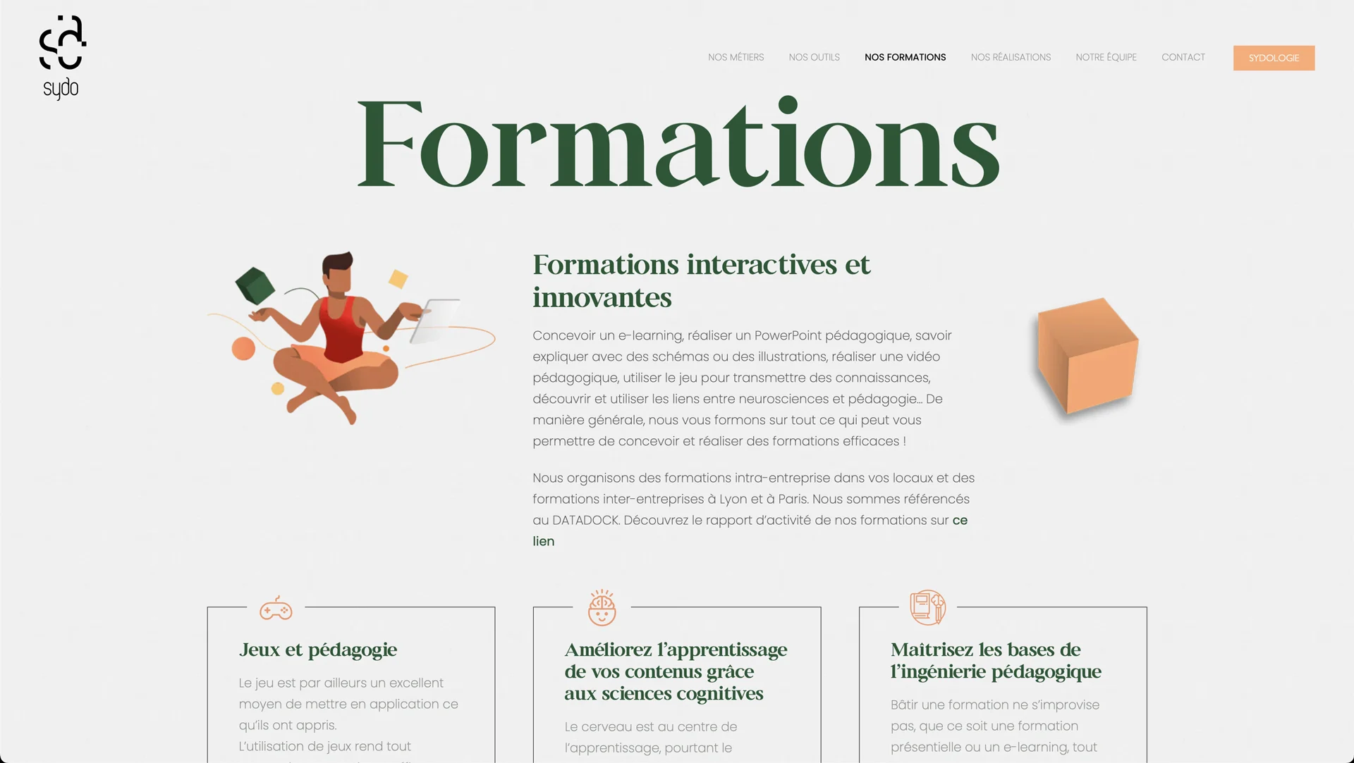 Site internet Sydo – Formations Page Formations du site internet de Sydo
