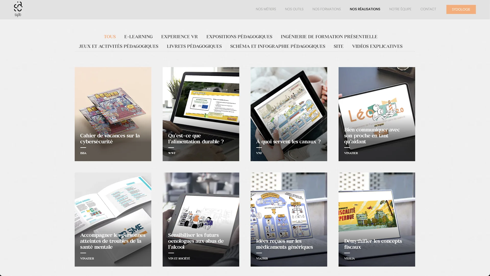 Site internet Sydo – Projets Page des projets du site internet de Sydo