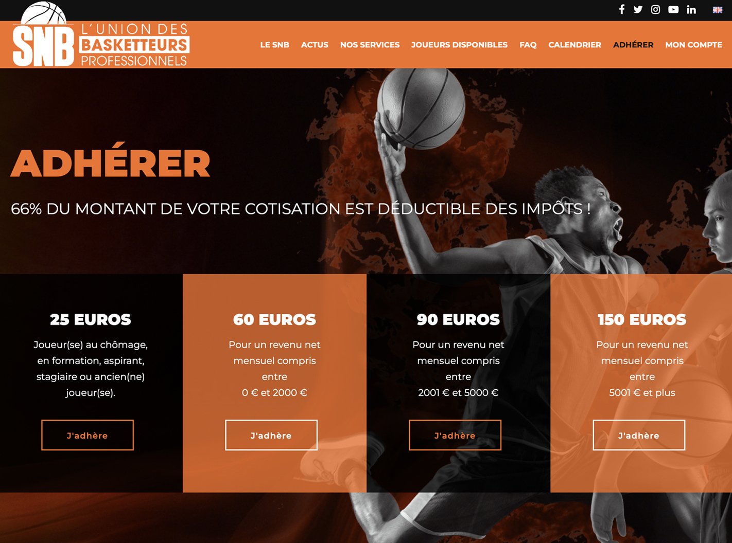 Syndicat National des Basketteurs – Adhésion en ligne Site du Syndicat National des Basketteurs présentant l'adhésion en ligne
