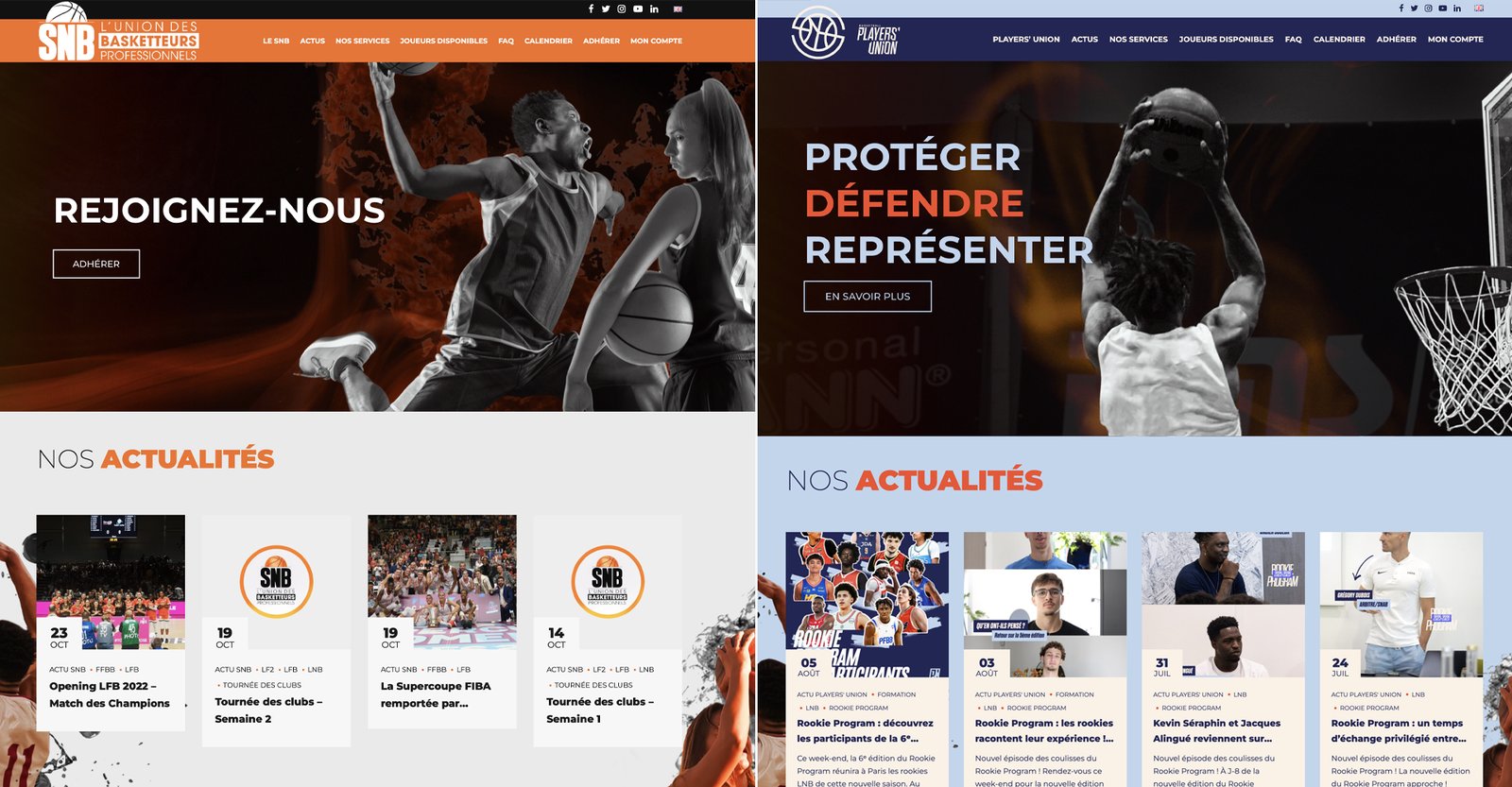 Évolution du site internet – Syndicat National des Basketteurs Évolution du site internet du Syndicat National des Basketteurs avant et après sa nouvelle identité visuelle