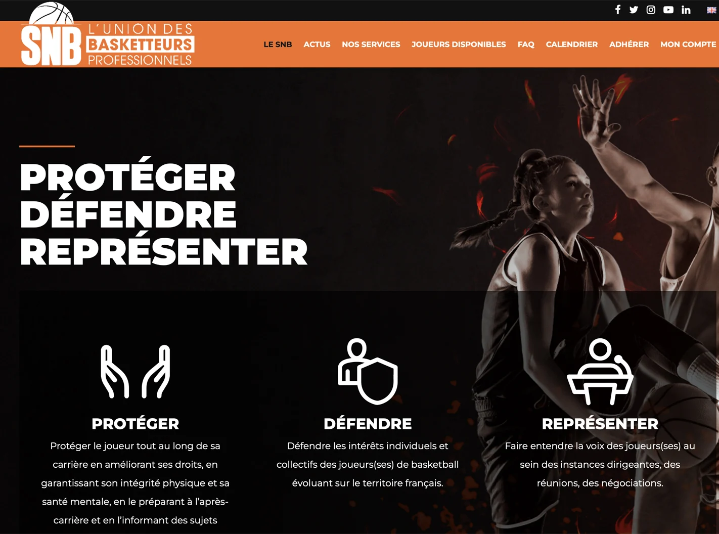 Site du Syndicat National des Basketteurs présentant les informations destinées aux joueurs